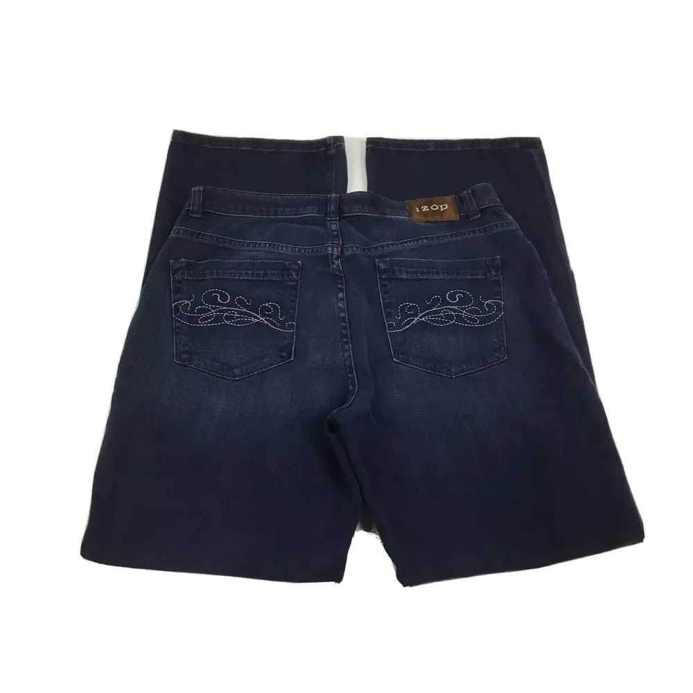 IZOD Just Right Bootcut Jeans women Size 14 stretch Blue‎ med rise embroidered